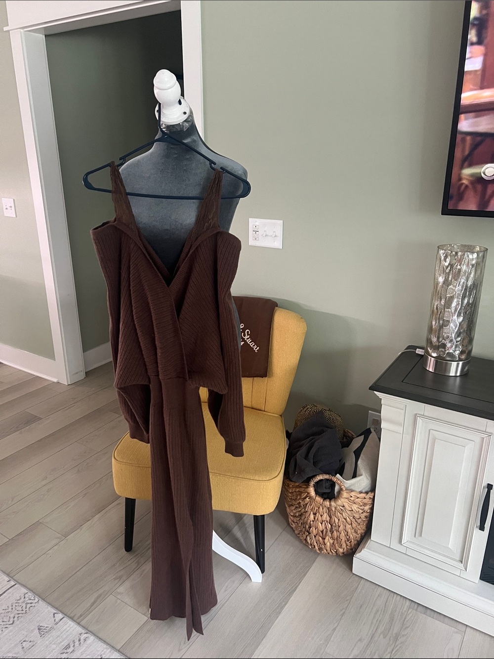 Cider Brown Ribbed Off-Shoulder Knit Dress
